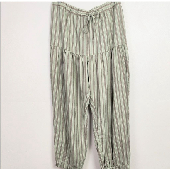 Free People Ellie Green Brown Striped Harem Pants Joggers Wide-Leg L New - Picture 3 of 9